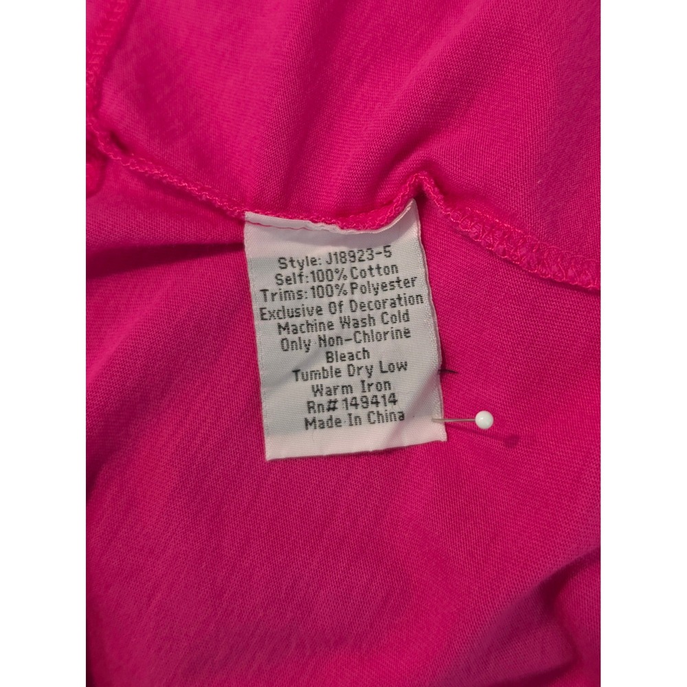 Johnny Was Catalina Everyday Tee Women L Cotton Pink Floral Embroidered V-Neck - Picture 4 of 6